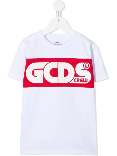 Gcds Kids' Short-sleeved Logo Print T-shirt In White