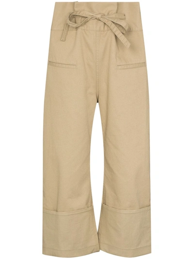 Loewe Neutrals Wide Leg Cotton Trousers In Beige