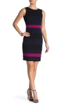 Tommy Hilfiger Colorblock Stripe Crepe Sheath Dress In Black/sky Captain/magenta