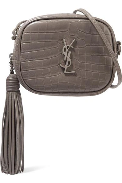 Saint Laurent Monogramme Blogger Croc-effect Leather Shoulder Bag In Dark Gray