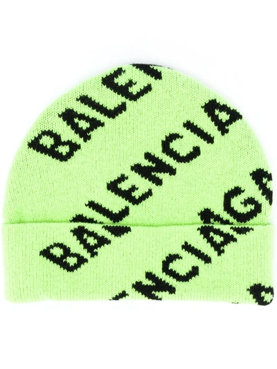 Balenciaga Logo-intarsia Wool-blend Beanie In Green