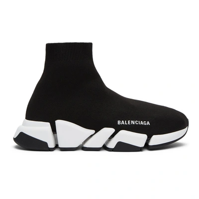 Balenciaga Black & White Speed 2.0 Sneakers In 1015black/