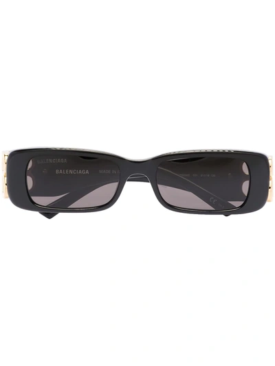 Balenciaga Logo-plaque Rectangular Sunglasses In Black