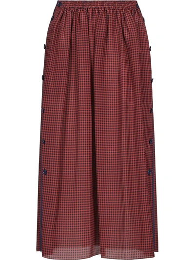 Fendi Gingham Check Silk Skirt In Red