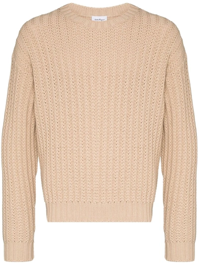 Ferragamo Chunky-knit Long-sleeve Jumper In Neutrals