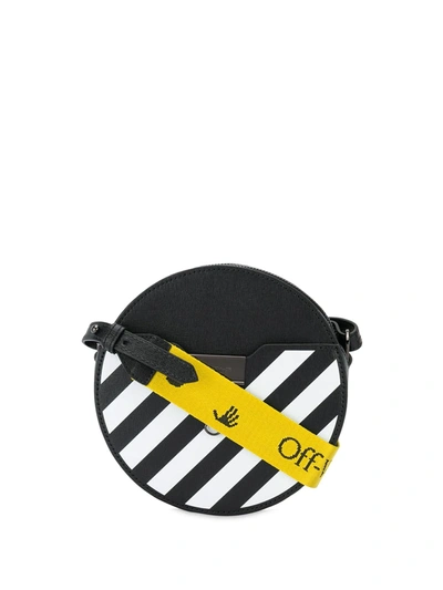 Off-white Round Diagonal-stripe Crossbody Bag In Black