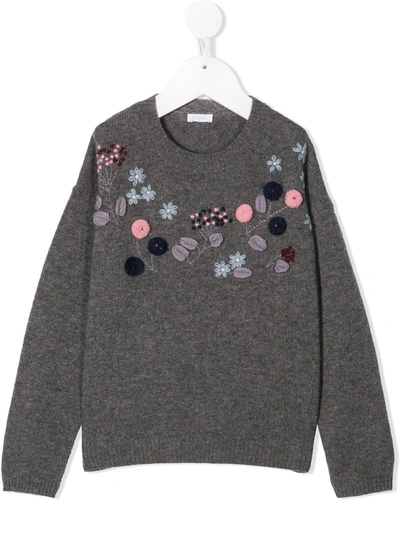 Il Gufo Kids' Floral-embroidery Jumper In Grey