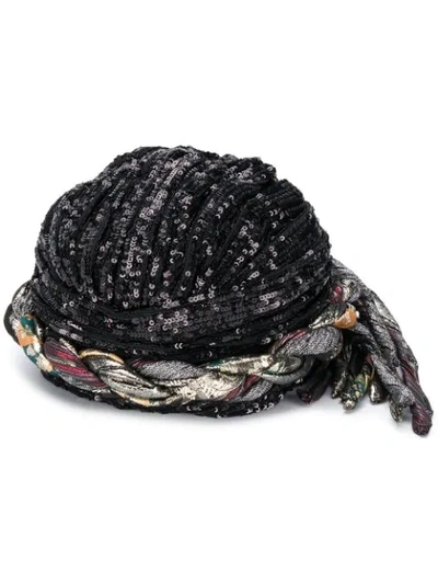 Saint Laurent Sequin-embellished Braided Hat In Black