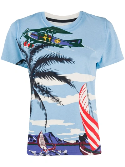 Tory Burch Paradise Postcard T-shirt In Blue