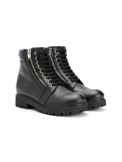 Balmain Teen Lace-up Ankle Boots In Black