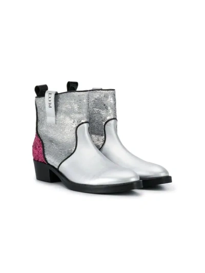 Emilio Pucci Junior Teen Sequinned Ankle Boots In Grey