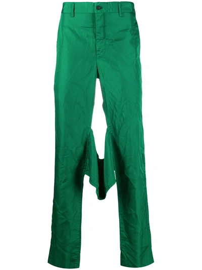 Comme Des Garçons Homme Deux Crinkled Straight-leg Trousers In Green