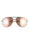 Nike Chance 61mm Mirrored Aviator Sunglasses In Walnut/ Rose Gold Mirror