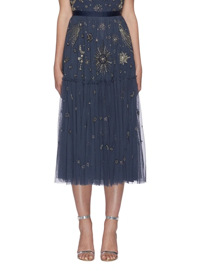 Needle & Thread Galaxy Stars Bead Embellished Midi Skirt In Blue