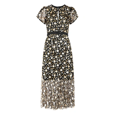 Self-portrait Sequin Embellished Short Sleeve Mesh Midi Dress In Multicoloured