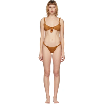 Reina Olga Luca Tobacco Suede Bikini Set In Brown
