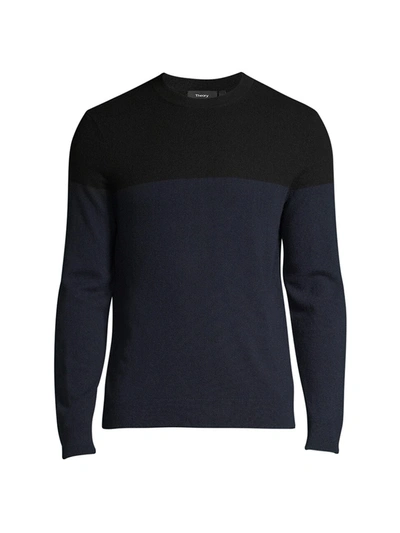 Theory Hilles Colorblock Cashmere Crew Sweater In Blue