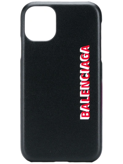 Balenciaga Logo-print Full-grain Leather Iphone 11 Case In Black