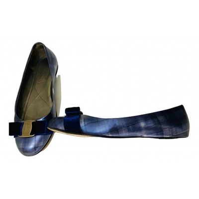 Pre-owned Ferragamo Vara Leather Ballet Flats In Blue