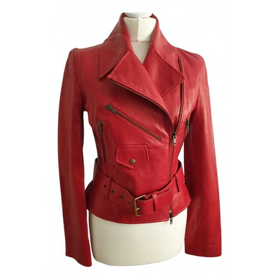Pre-owned Celine Leather Biker Jacket In Red