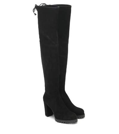 Stuart Weitzman Zoella Lug-sole Over-the-knee Suede Boots In Black