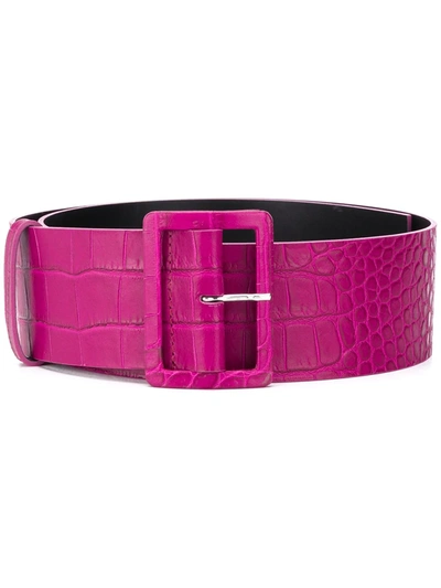 Msgm Crocodile-embossed Leather Belt In Pink
