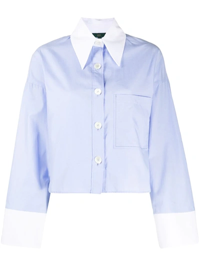 Jejia Cropped Two-tone Shirt In Blue