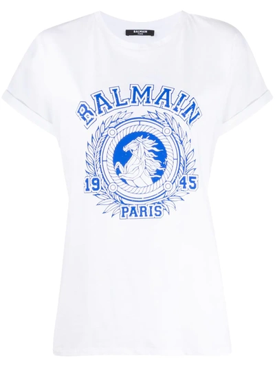Balmain Logo University Print T-shirt In White