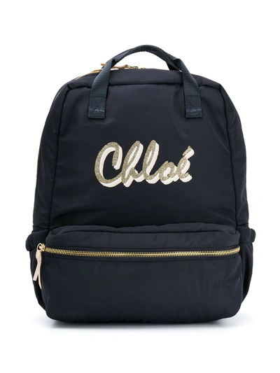 Chloé Kids' Logo Print Backpack In Blue