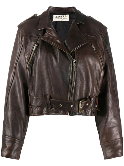 Pre-owned A.n.g.e.l.o. Vintage Cult 1980s Leather Biker Jacket In Brown