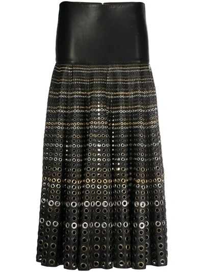 Pre-owned Gianfranco Ferre 2000s Rivet Detail Midi Skirt In Black