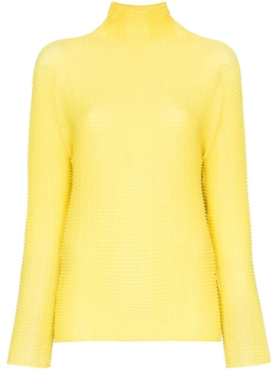 Issey Miyake Long Sleeve Roll Neck Top In Yellow