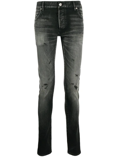 Balmain Ripped-detail Skinny Jeans In Black