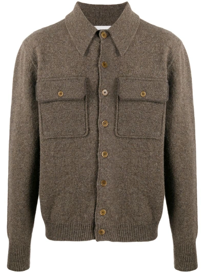 Lemaire Flap-pocket Knitted Overshirt In Brown