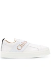 Chloé Lauren Logo-embroidered Leather Sneakers In White