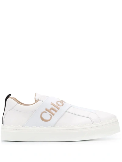 Chloé Lauren Logo-embroidered Leather Sneakers In White | ModeSens