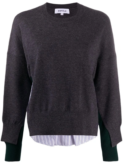 Enföld Shirt Panelled Wool Jumper In Grey