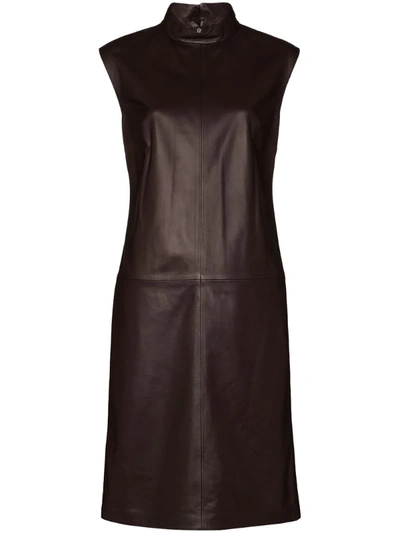 Joseph Sleeveless Leather Shift Dress In Brown