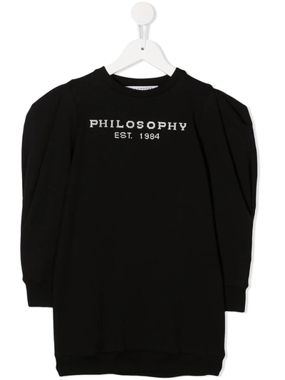 Philosophy Di Lorenzo Serafini Teen Logo Embroidered Puff Sleeves Sweatshirt In Black