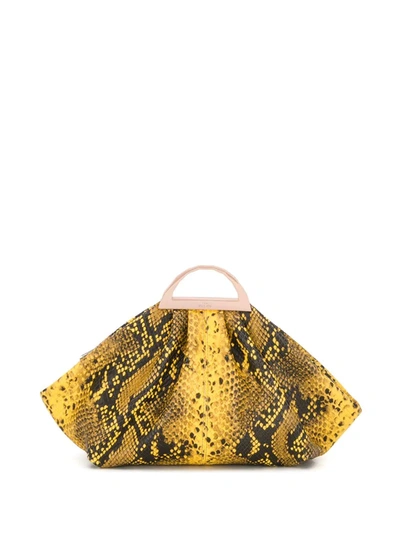 The Volon Snakeskin Print Tote In Yellow