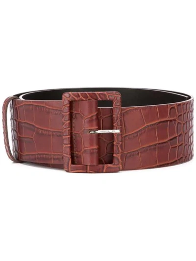Msgm Crocodile-embossed Leather Belt In Brown