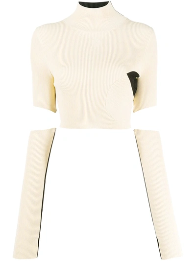 Off-white Ribbed Knitted Cropped Top In Neutrals
