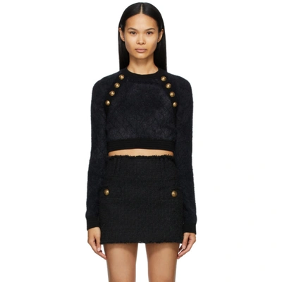 Balmain Cropped Button-detail Knit Top In 0pa Noir