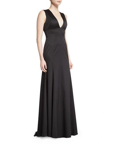Lela Rose Sleeveless Plunging-neck Gown In Black