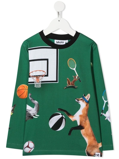Molo Kids' Fox Print Sweatshirt In Green