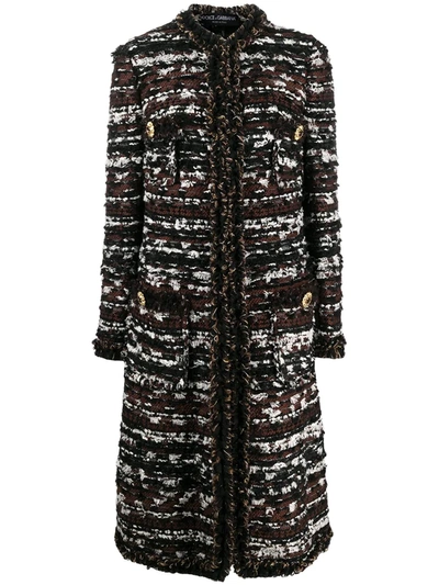 Dolce & Gabbana Mid-length Tweed Coat In Brown