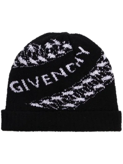 Givenchy Logo-jacquard Wool-blend Bouclé Beanie In Black