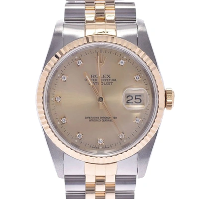 Pre-owned Rolex Champagne Diamonds 18k Yellow Gold And Stainless Steel Datejust 16233g Men's Wristwatch 36 Mm
