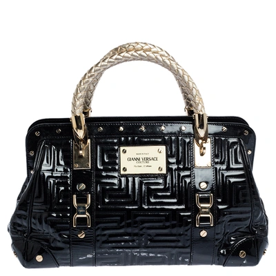 Pre-owned Versace Black Patent Leather Snap Out Of It Satchel