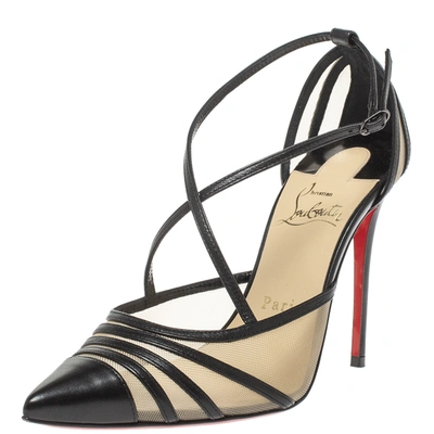 Pre-owned Christian Louboutin Black Mesh And Leather Theodorella Pumps Size 36